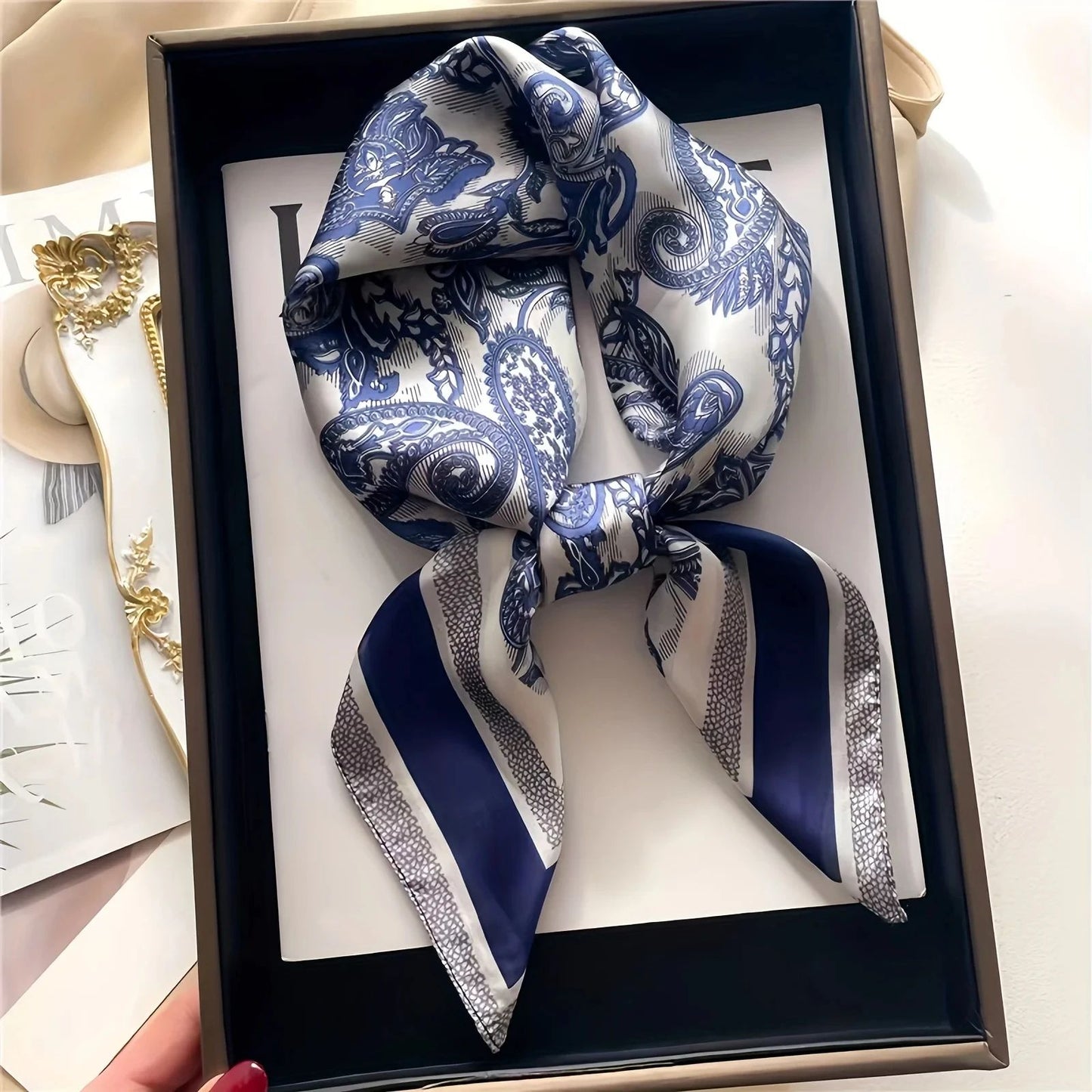 Paisley Print Satin Square Scarf for Women – Lightweight Silk-Feel Neck & Head Bandana
