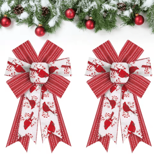 2PCS Shiny Burlap Christmas Wreath Bows for Tree & Front Door Decor
