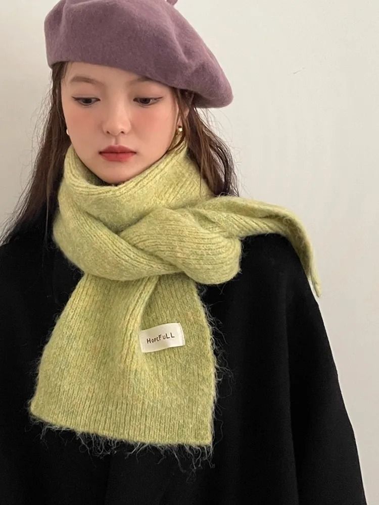 Soft Knitted Winter Scarf Warm Wool Neck Warmer Solid Color Cold Weather Scarf for Girls