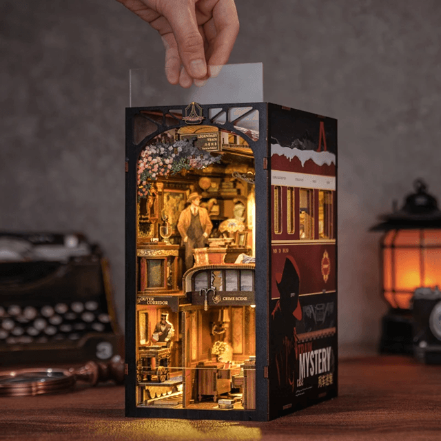 DIY Book Nook Kit Detective Train Mystery Wooden Puzzle Bookshelf Insert