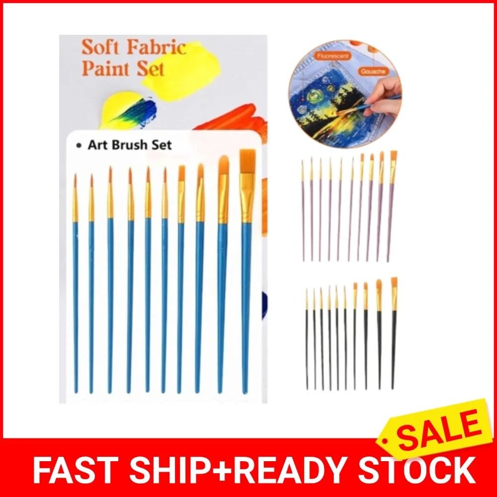10 Piece Paint Brush Set Nylon Hair Artist Painting Brushes for Watercolor Acrylic Oil