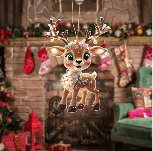 Cute Reindeer Christmas Ornament Acrylic Cartoon Elk Tree Decoration