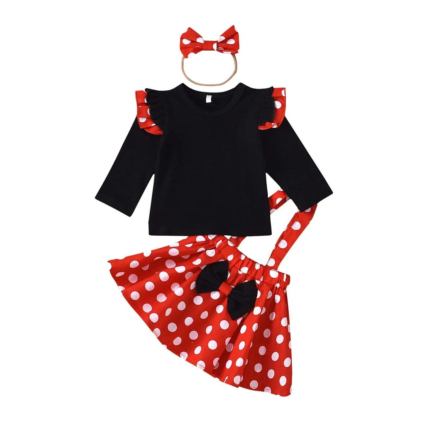 Minnie-Inspired Polka Dot Toddler Outfit Set with Headband – Cute Minnie toddler outfit for Birthdays & Dress-Up