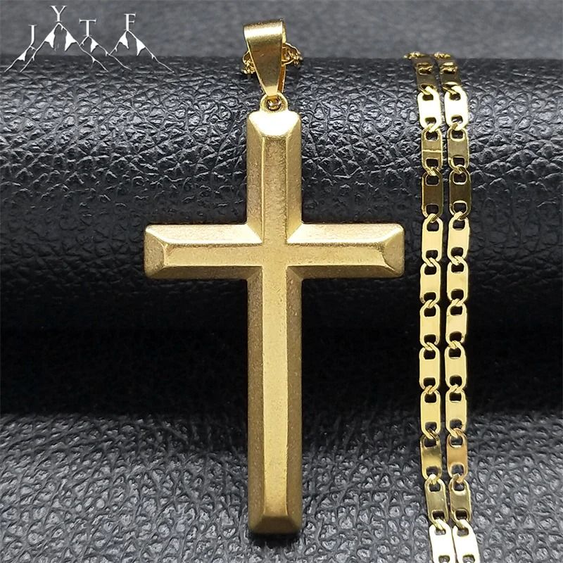 Jesus Cross Necklace Stainless Steel Gold Hip Hop Pendant Chain