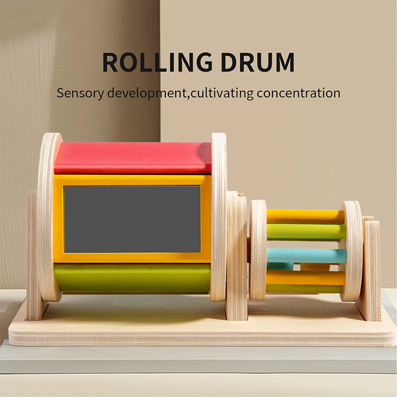 Montessori Wooden Spinning Drum Baby Toy for Early Development and Sensory Play