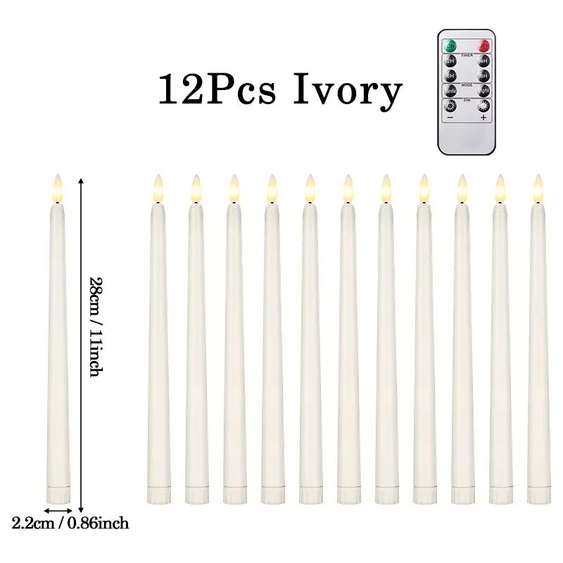 12-Piece Flameless LED Taper Candles – Battery-Operated Flickering Lights for Halloween, Weddings & Christmas