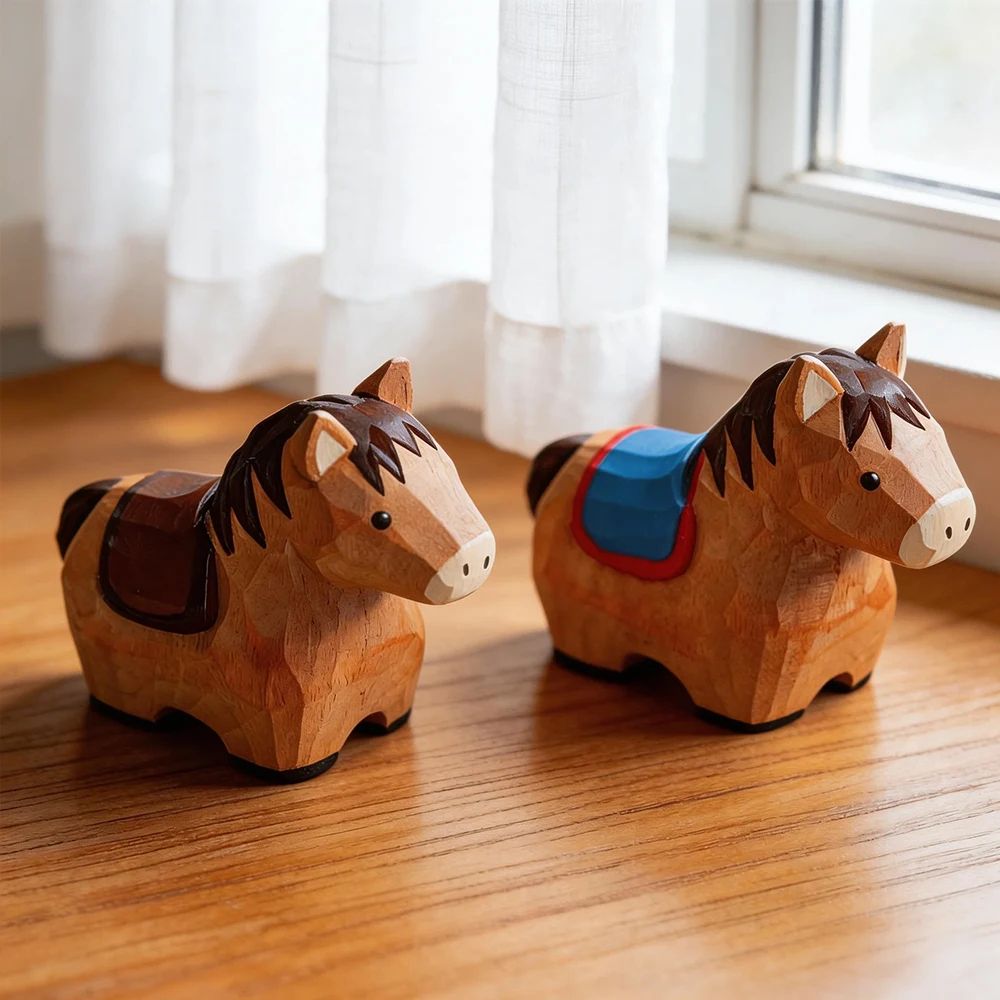 Handcrafted Wooden Horse Figurine – Rustic wooden horse decor for Home & Desk Display