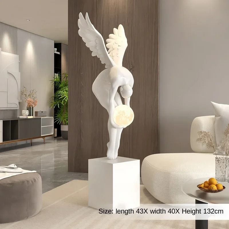 Nordic Winged Victory Floor Sculpture | 132cm Luminous Resin Statue & Modern Home Figurine