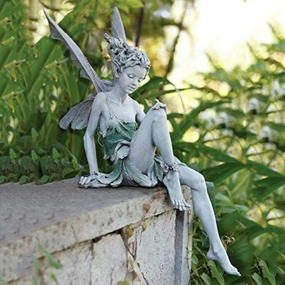 Flute Playing Fairy Garden Statue Angel Resin Outdoor Decor Sculpture