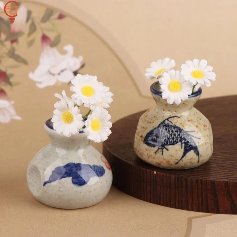 Ceramic Mini Vase Toothpick Holder Jar Chinese Style Cotton Swab Storage Decor