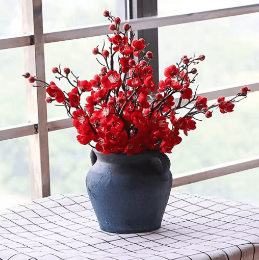 Artificial Plum Blossom Branch Silk Peach Blossom Flowers for Spring & Event Decor