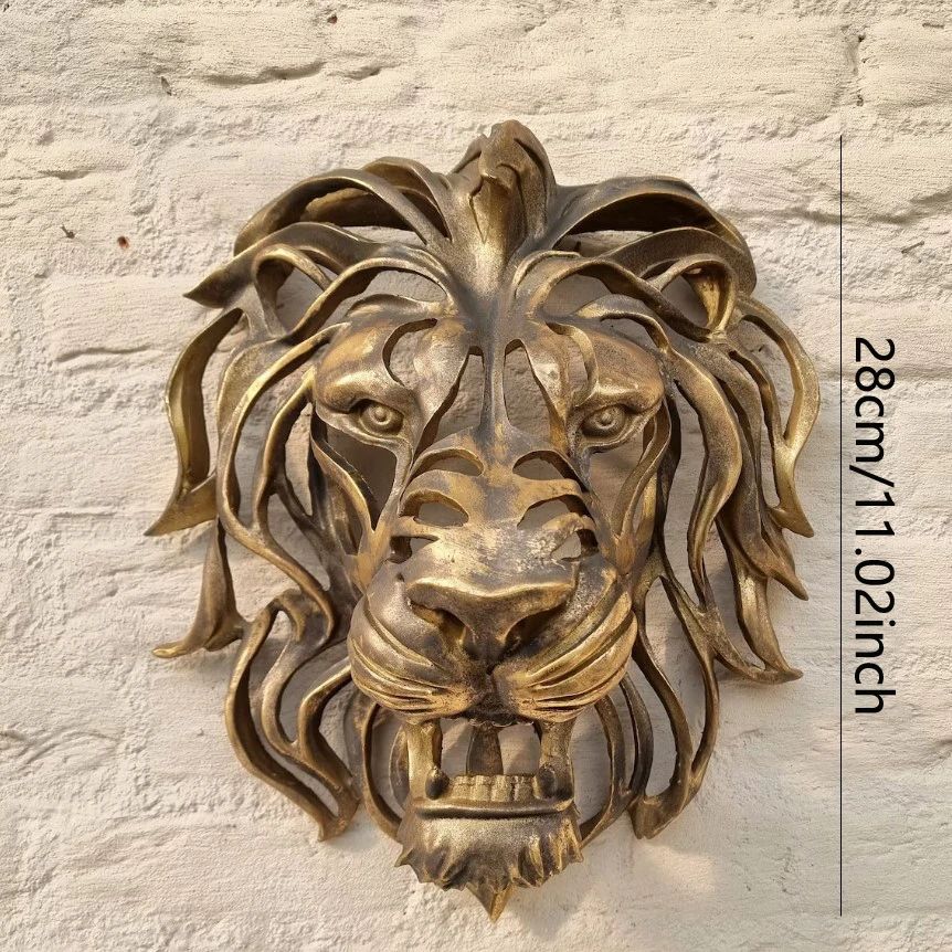 Gold Lion Head Wall Sculpture – 11in Luxury Resin Wall Art Decor for Bedroom & Living Room