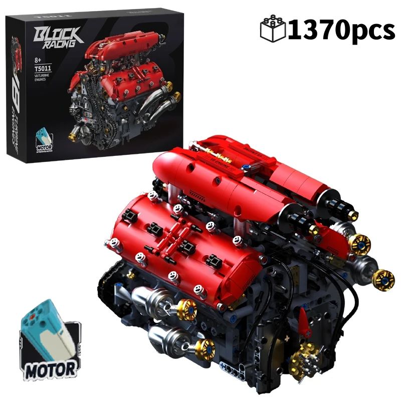 V8 Engine Model Kit with Motorized Building Blocks – 1370pcs STEM Assembly Set