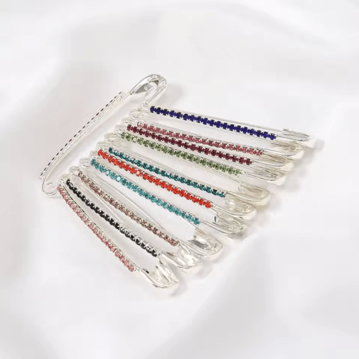 Gold Rhinestone Safety Pin Brooch Clips for Sweaters Shawls & Hats
