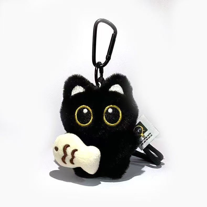 Big Eyed Plush Cat Keychain Cute Black Kitten Bag Charm for Backpacks & Keys