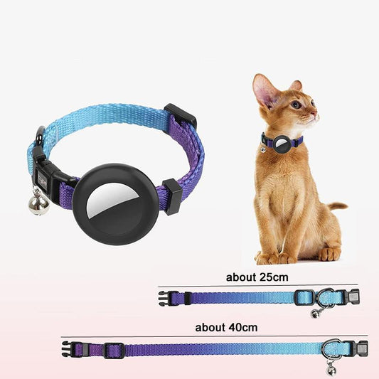 AirTag Pet Safety Collar with Silicone Tracker Holder, Bell & Rainbow Gradient Design
