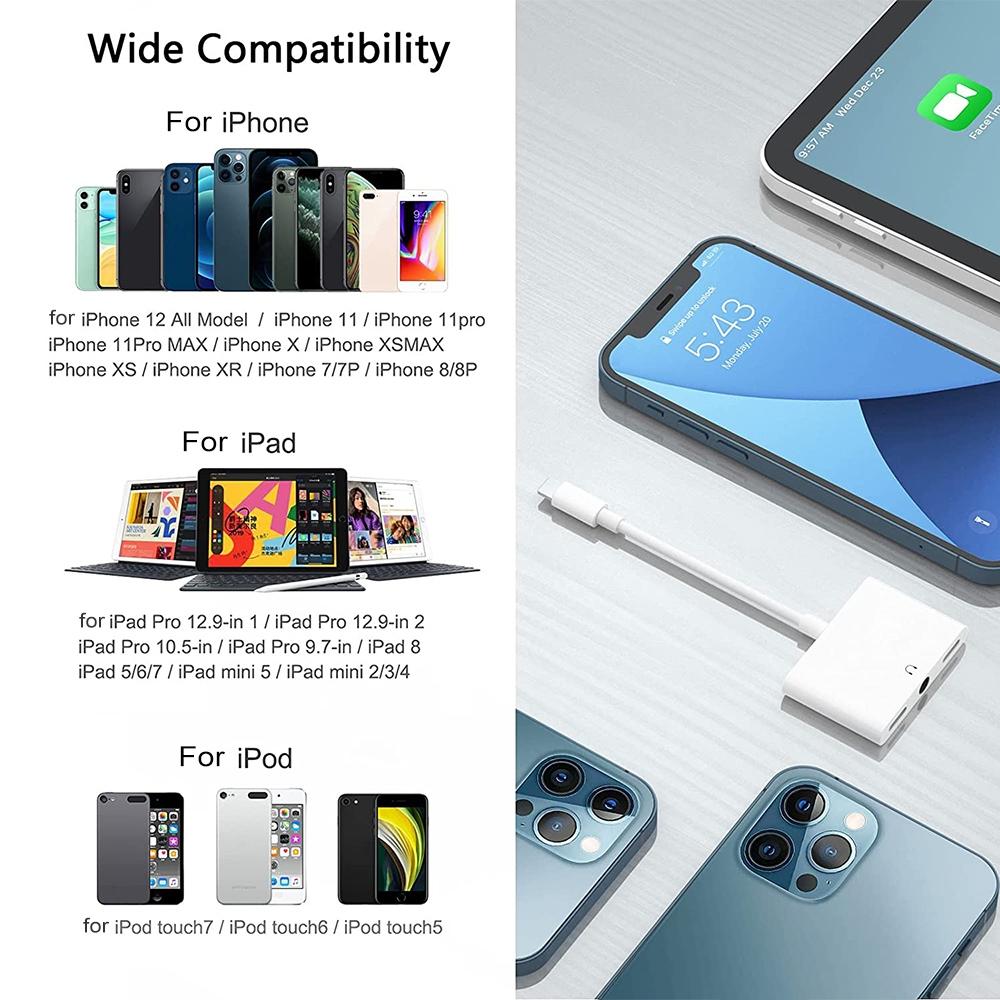 Lightning Audio Charging Splitter Adapter iPhone Dual Port 3.5mm Headphone Charging Adapter