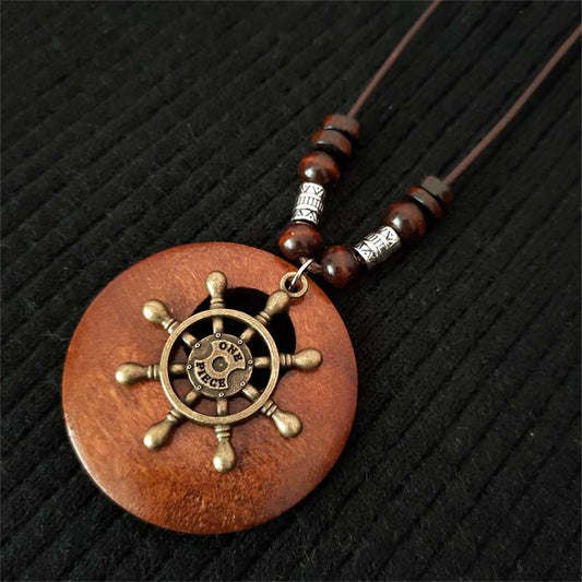 Bohemian Wooden Bead Pendant Necklace for Women Vintage Folk Style Long Statement Necklace