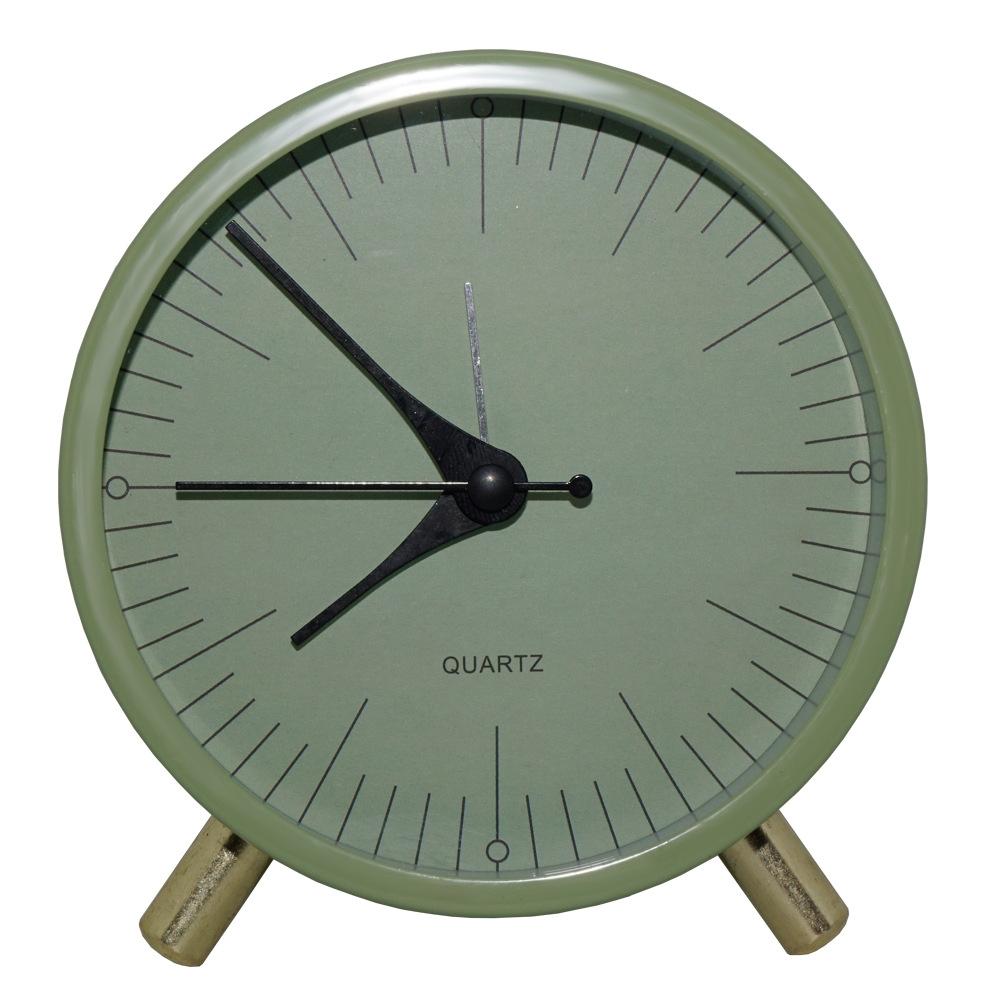 Silent Metal Quartz Alarm Clock with Night Light Vintage Round Bedside Desk Clock