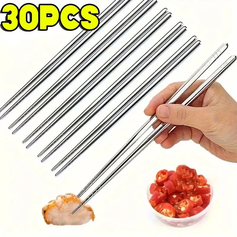 30-Piece Stainless Steel Chopsticks Set – 15 Pairs of Reusable Round Metal Cutlery for Japanese Sushi