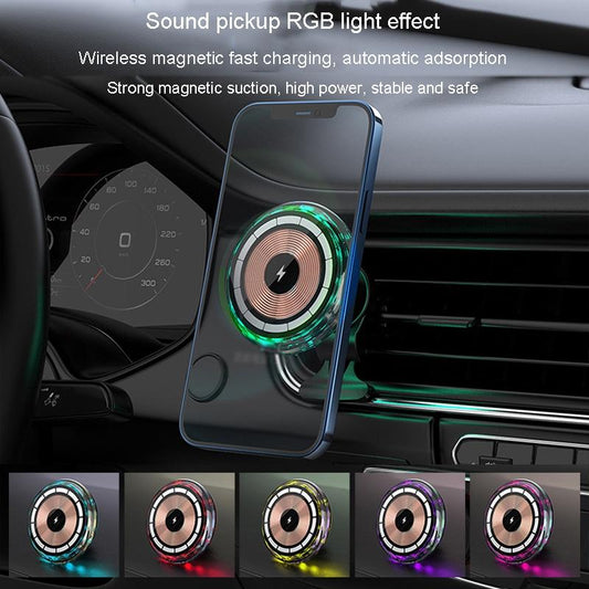 RGB MagSafe Car Charger Magnetic Wireless Phone Holder 15W Fast Charging Car Mount