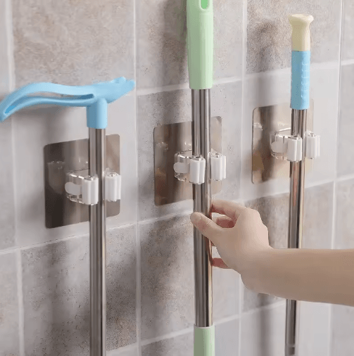Adhesive Wall Mounted Mop Holder – Multi-Purpose Broom Organizer & Utility Hook Rack