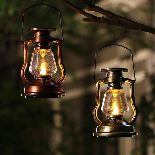 Vintage Solar Flame Lantern LED Kerosene Style Decorative Lamp for Home Garden Emergency Use