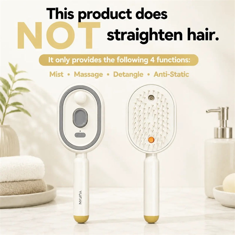 Electric Hair Brush with Spray & Red Light Therapy Anti Frizz Detangling Brush for Wet & Dry Hair
