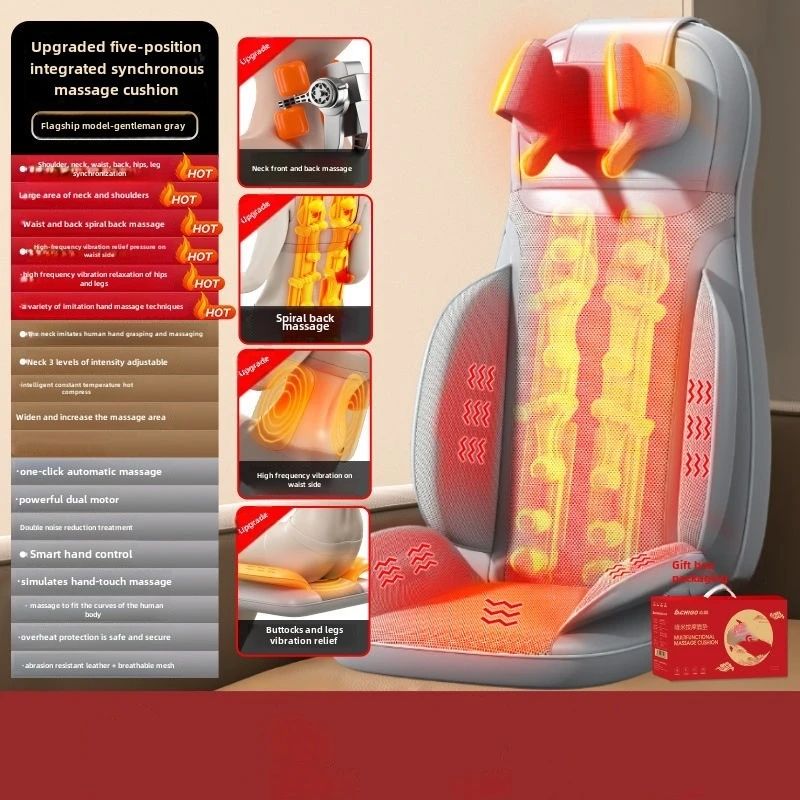 Heated Massage Seat Cushion with Shiatsu Kneading, 5 Vibration Modes and Back Massager
