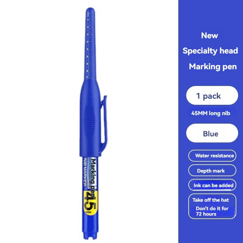1PCS 45mm Tip Waterproof Long Head Marker Pen Quick-Dry Ink for Woodworking Construction, Deep Hole Non-Toxic Black Red Blue