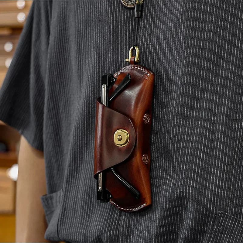 Fashion Leather Soft Sunglasses Case Hanging Neck Portable Sunglasses Glasses Clip Glasses Storage Bag Eyeglasses Accessories
