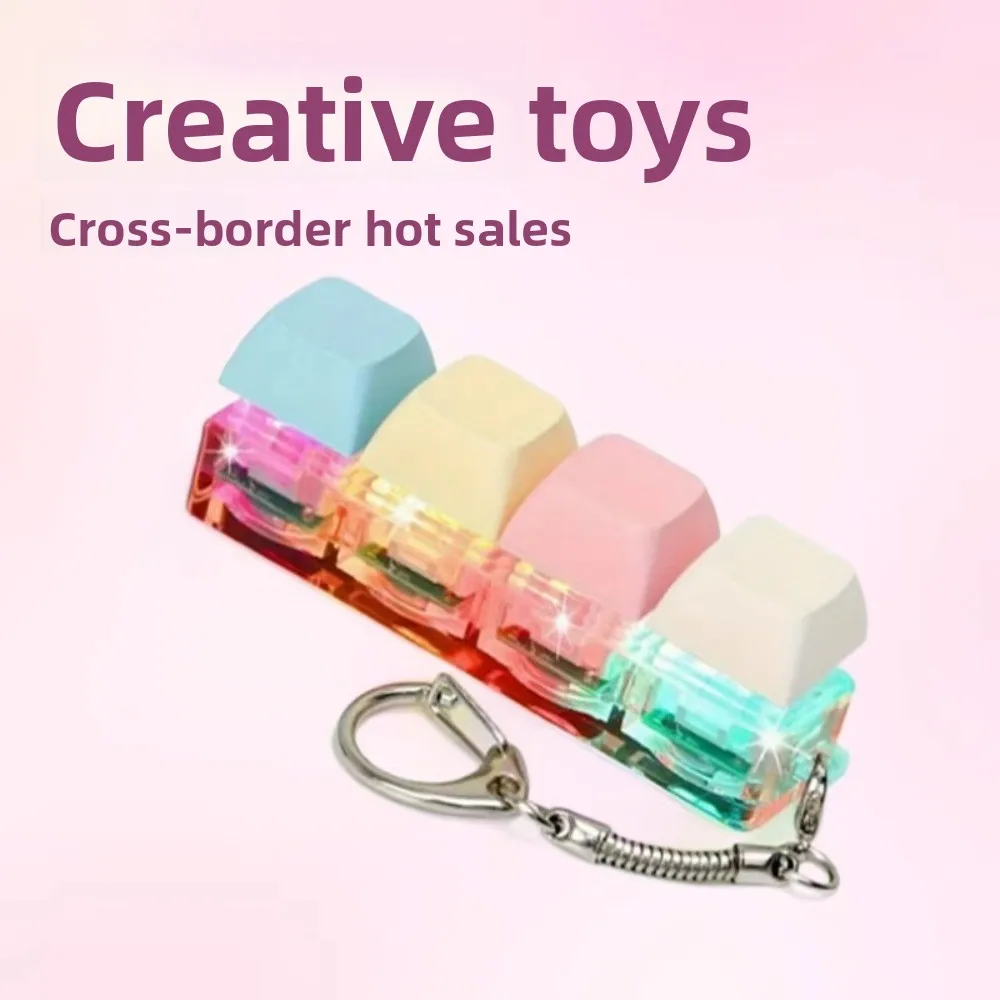 Light-up Stress Relief Button Keychain - Macaron Color Anti-Stress Toy for Finger Pressing