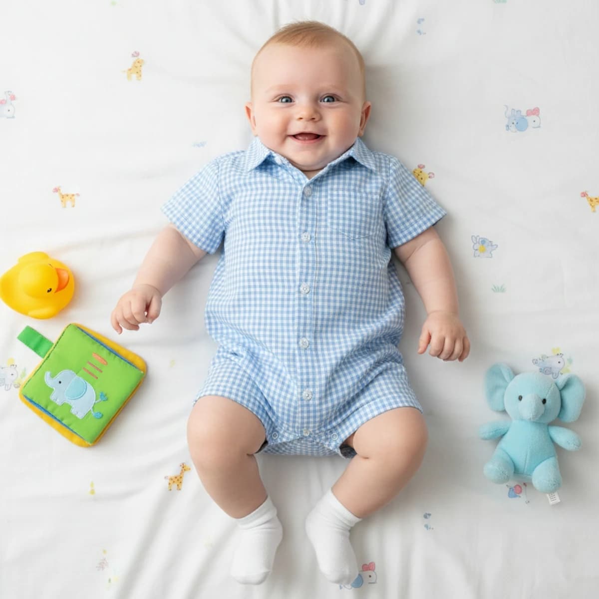 Sanlutoz Summer Baby Boys Jumpsuits Cotton Fashion Short Sleeve Plaid Baby Clothing