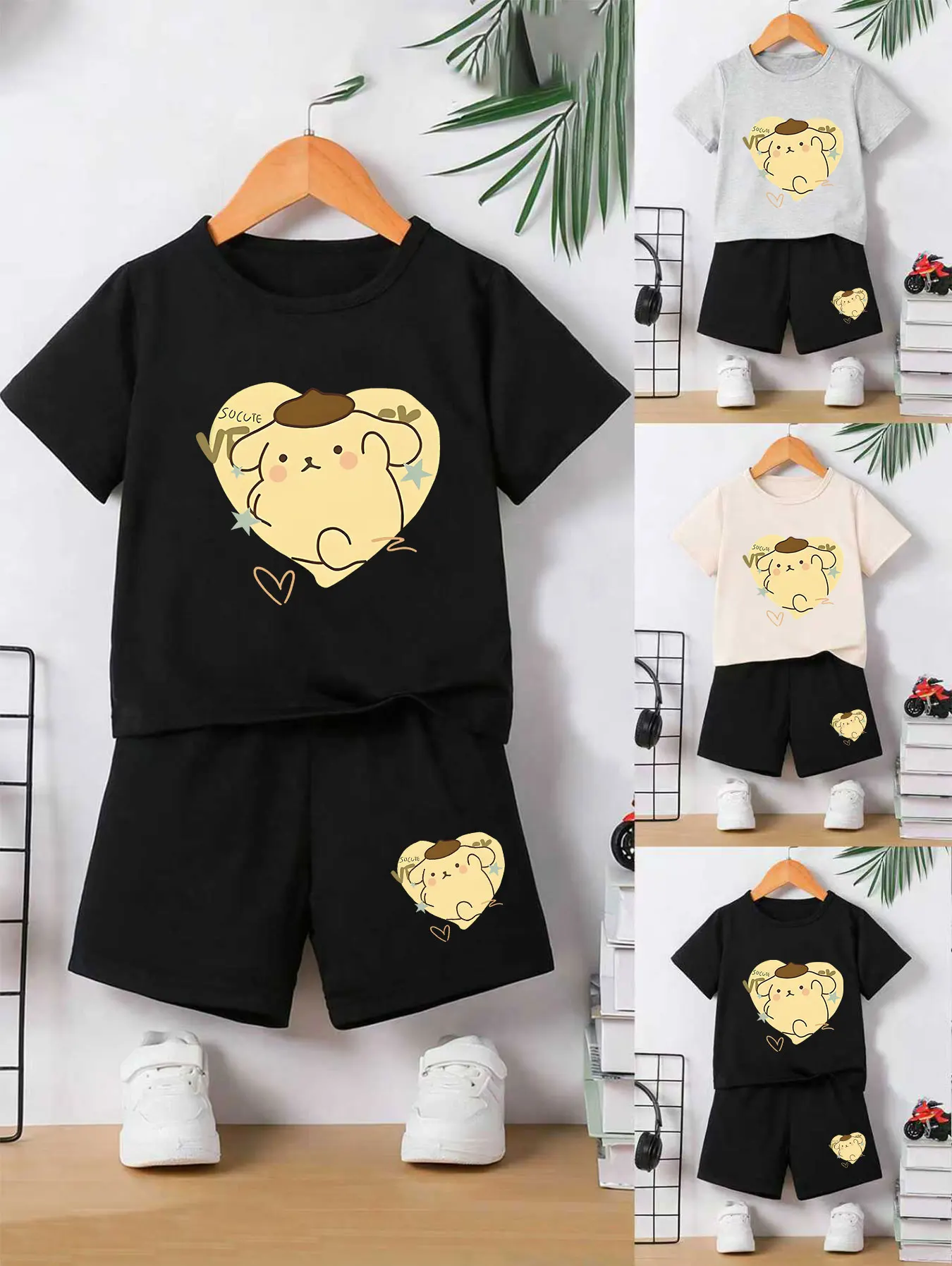Boys' Heart-Puppy Print Breathable Outfit Cute Set Comfortable Clothing for Kids