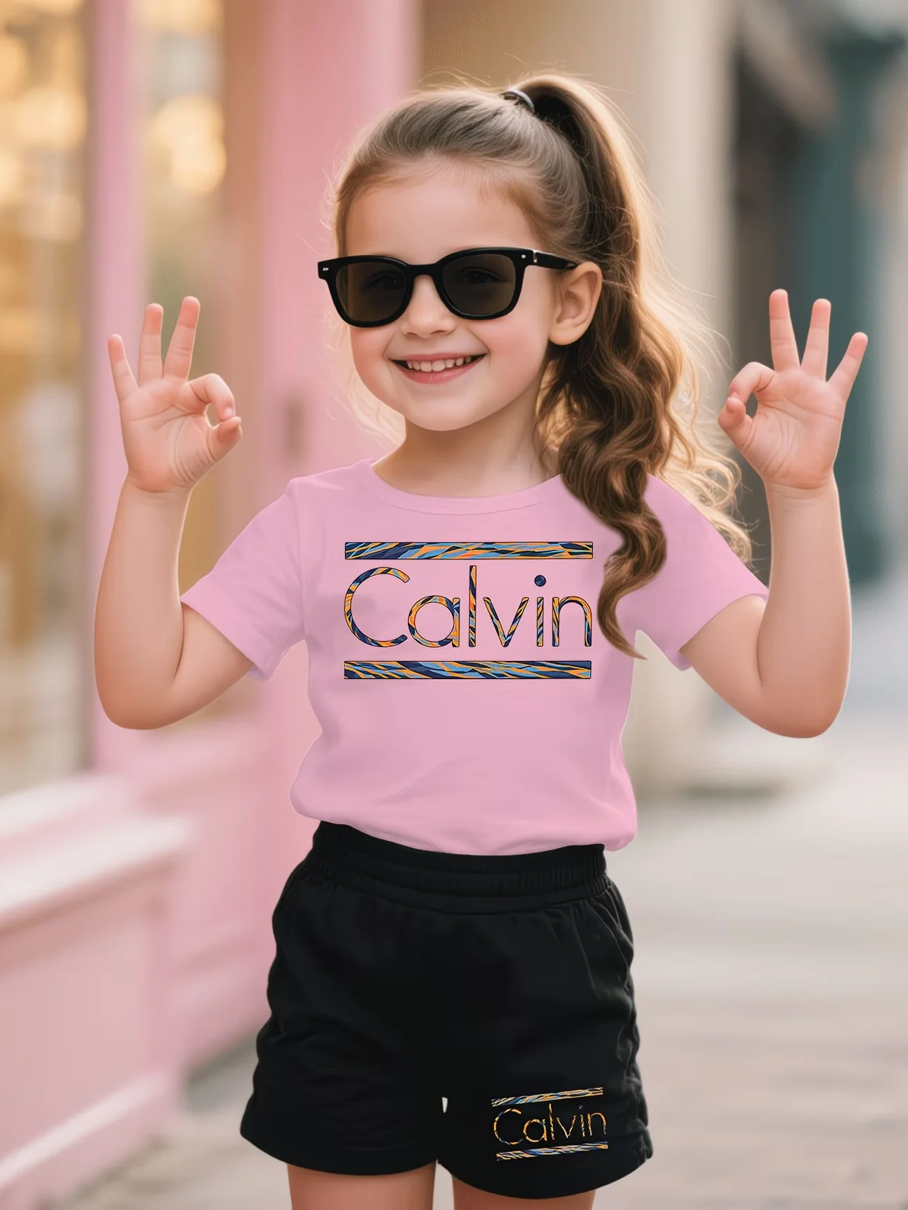 Girls 2Pcs Summer Print Short Sleeve T-Shirt + Shorts Set Pink Black Casual Sportswear Kids Streetwear Tracksuit