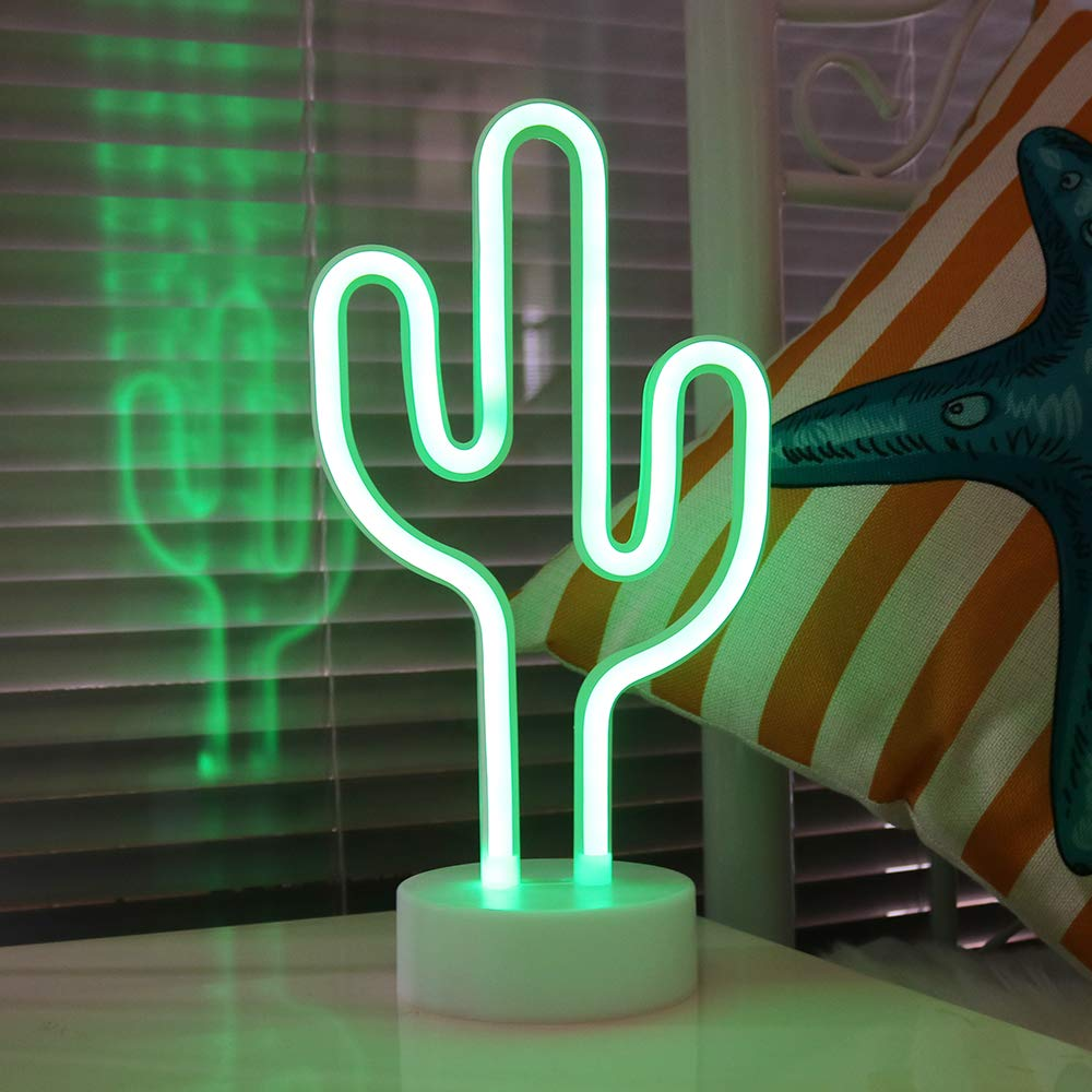Glow In The Dark Neon Cactus Lamp & Desk Light With Detachable Base