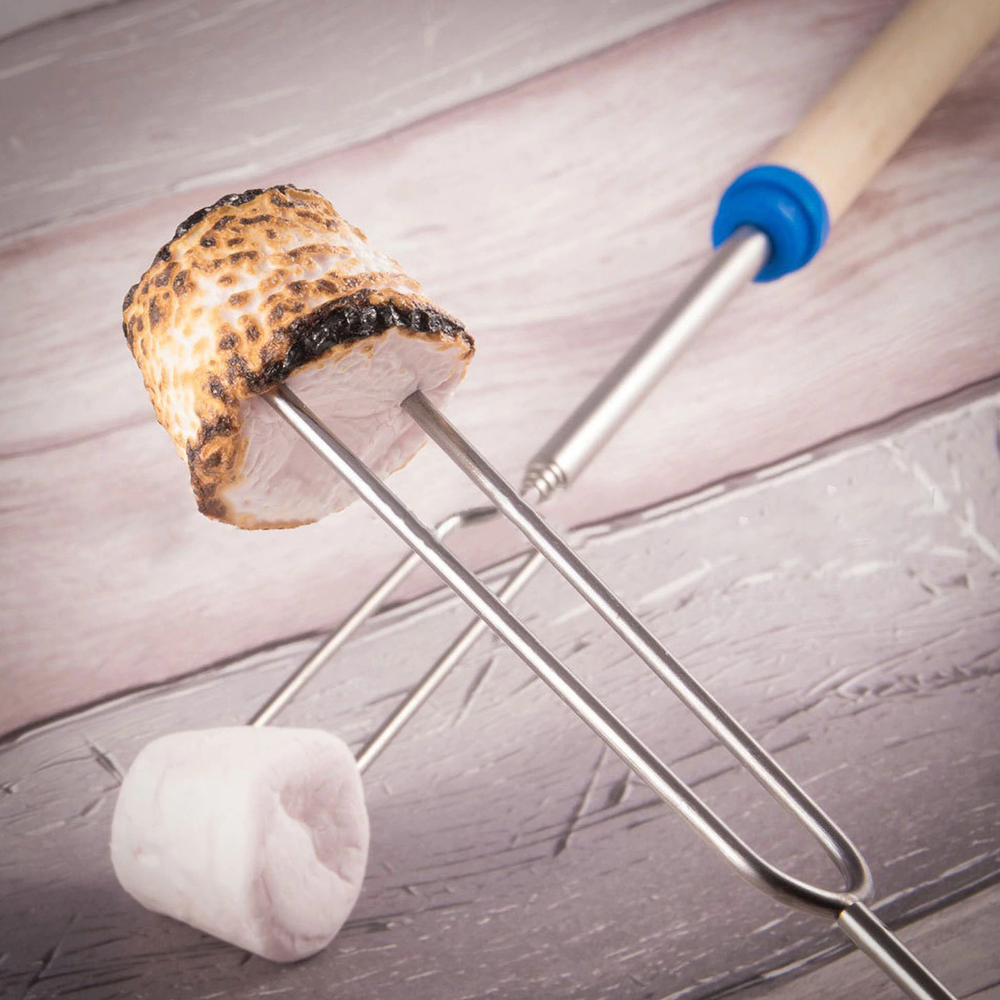 Extendable Stainless Steel Marshmallow Roasting Sticks With Wooden Handle, 8 Pcs