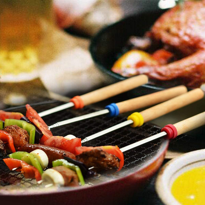 Extendable Stainless Steel Marshmallow Roasting Sticks With Wooden Handle, 8 Pcs