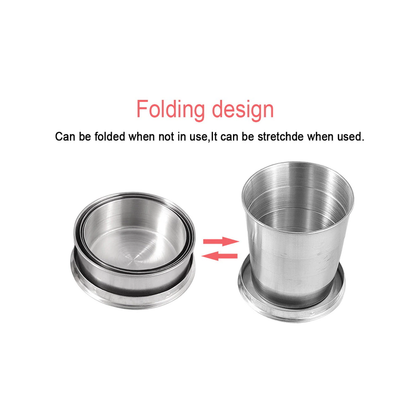 Stainless Steel Collapsible Cup with Lid & Keychain – Portable Metal Travel Cup