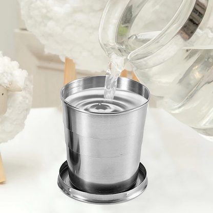 Stainless Steel Collapsible Cup with Lid & Keychain – Portable Metal Travel Cup