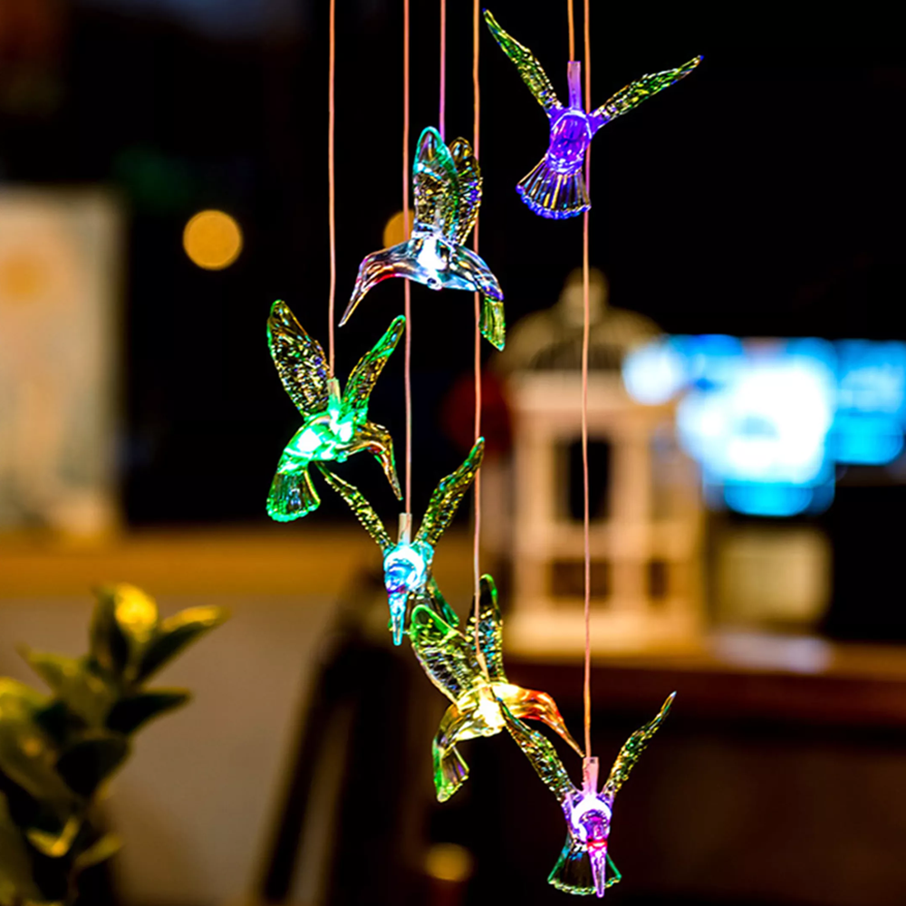 Solar Hummingbird Wind Chimes – Hanging Solar Hummingbird Lights for Indoor & Outdoor Decor, Gift for Garden Lovers