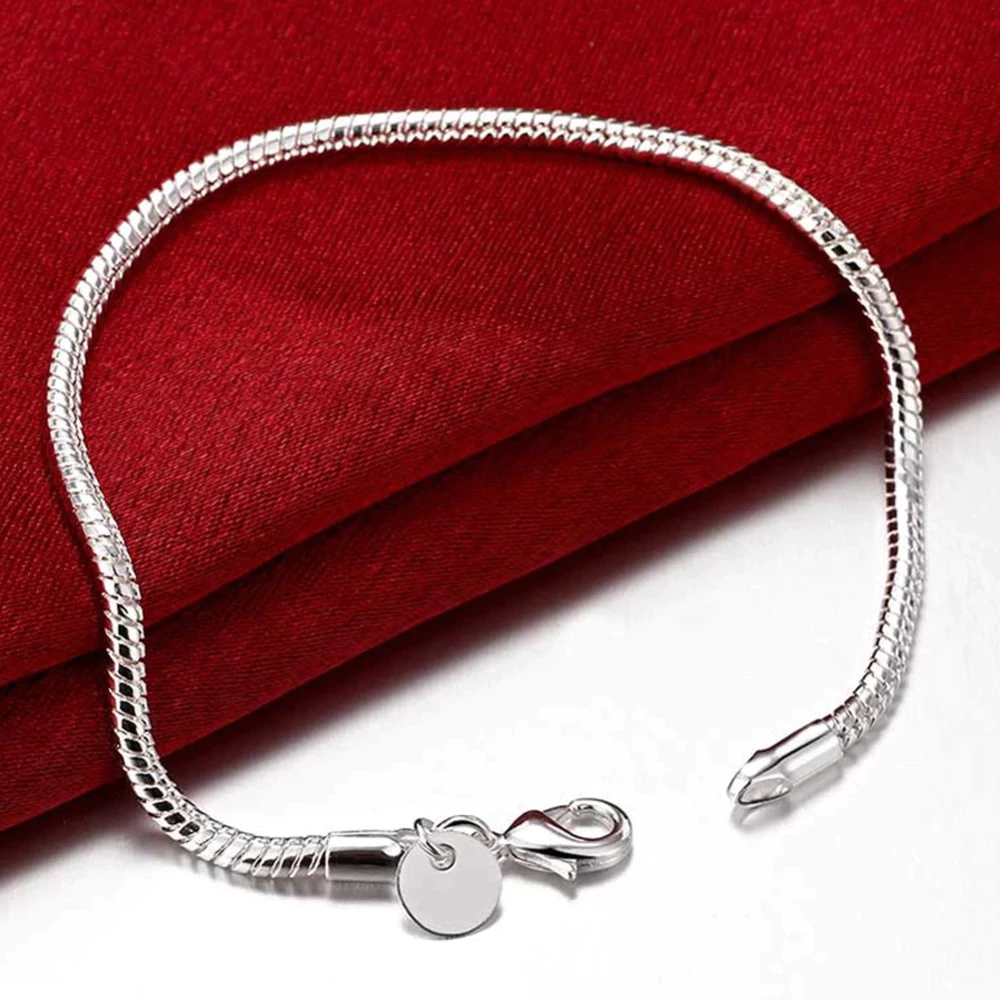 Trendy Silver Snake Chain Bracelet Charm Jewelry