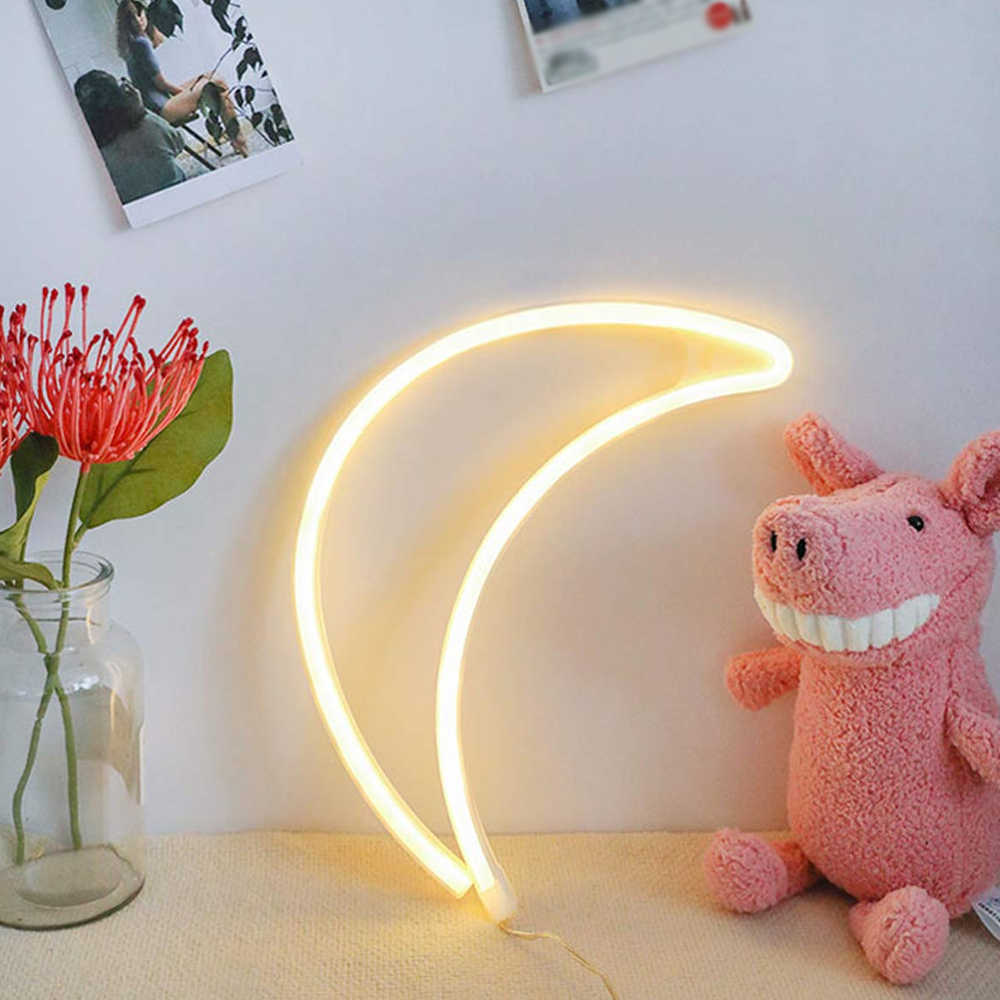 Crescent Neon Moon Sign For Wall & Table