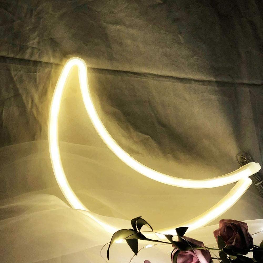 Crescent Neon Moon Sign For Wall & Table