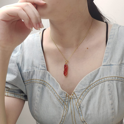 Healing Carnelian Necklace Jewelry With Wrapped Wire
