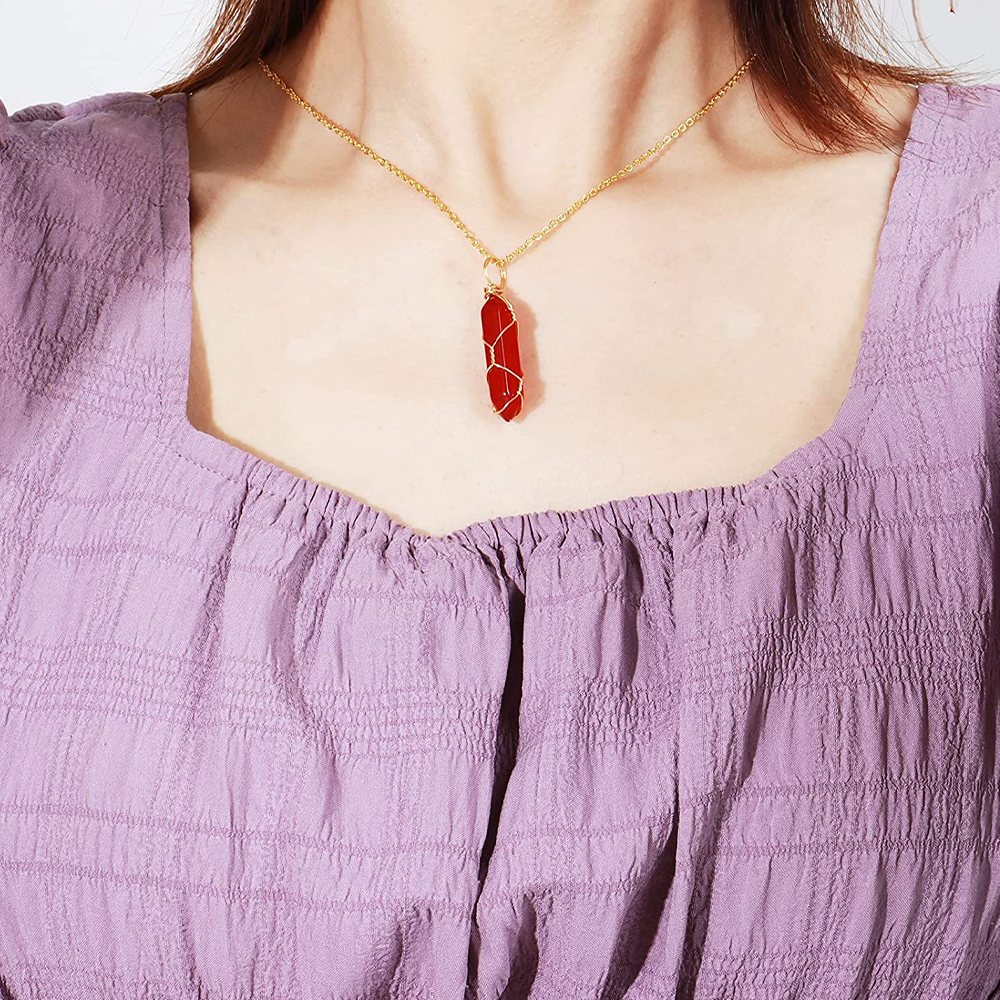 Healing Carnelian Necklace Jewelry With Wrapped Wire