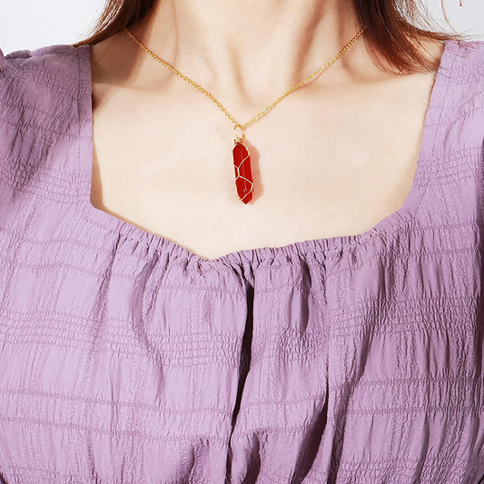 Healing Carnelian Necklace Jewelry With Wrapped Wire