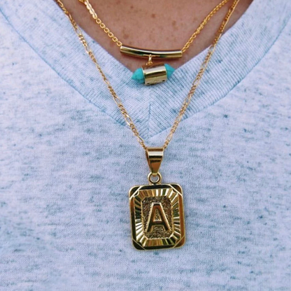 Initial Boxy Charm Necklace