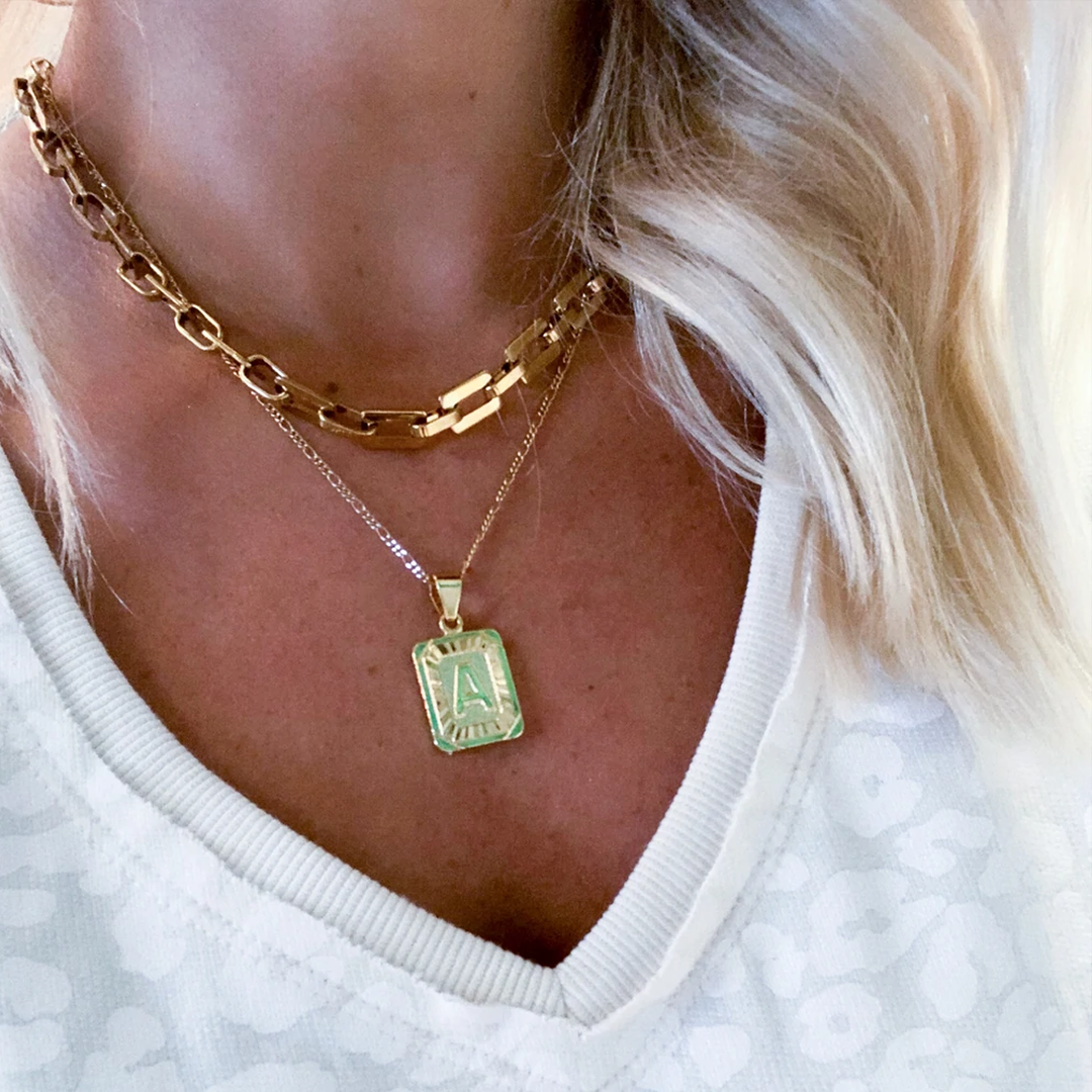 Initial Boxy Charm Necklace