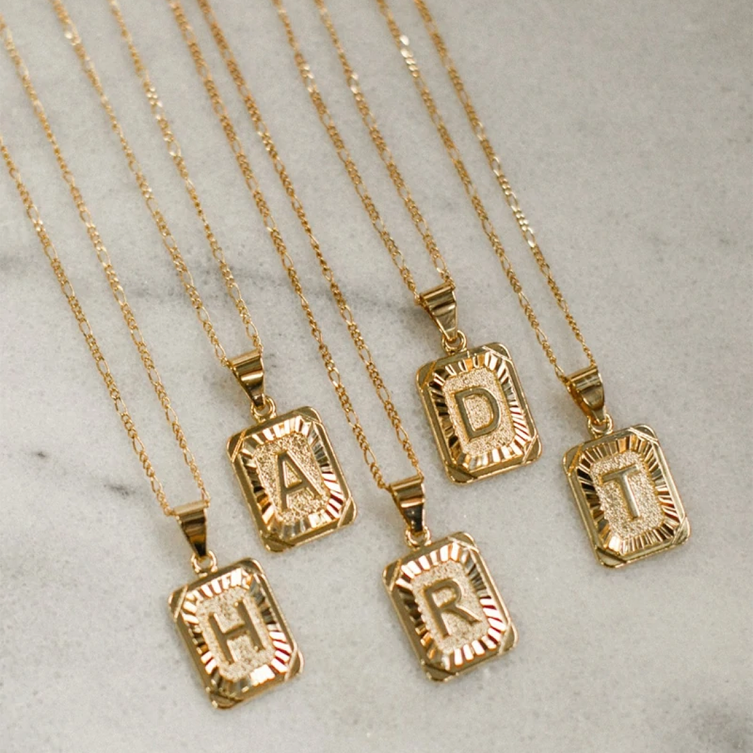 Initial Boxy Charm Necklace